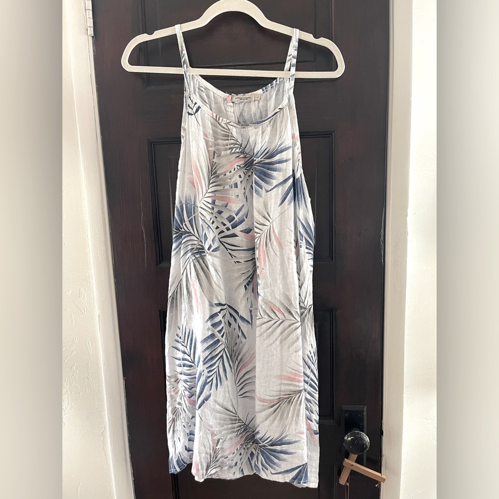 Anthropologie linen sundress with leaf pattern